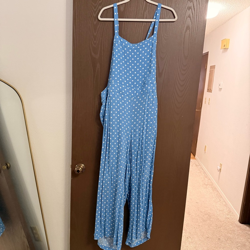 Torrid Light Blue and White Polka Dot Jumpsuit